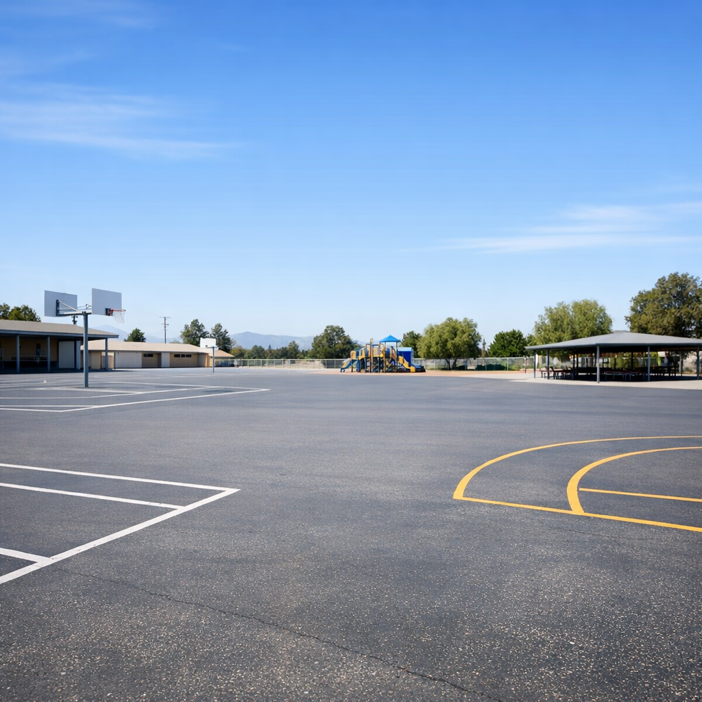 Empty School Yard with Clean Lines and Open Space